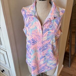 Sunday Swagger M Sleeveless polo Kaanapali print top